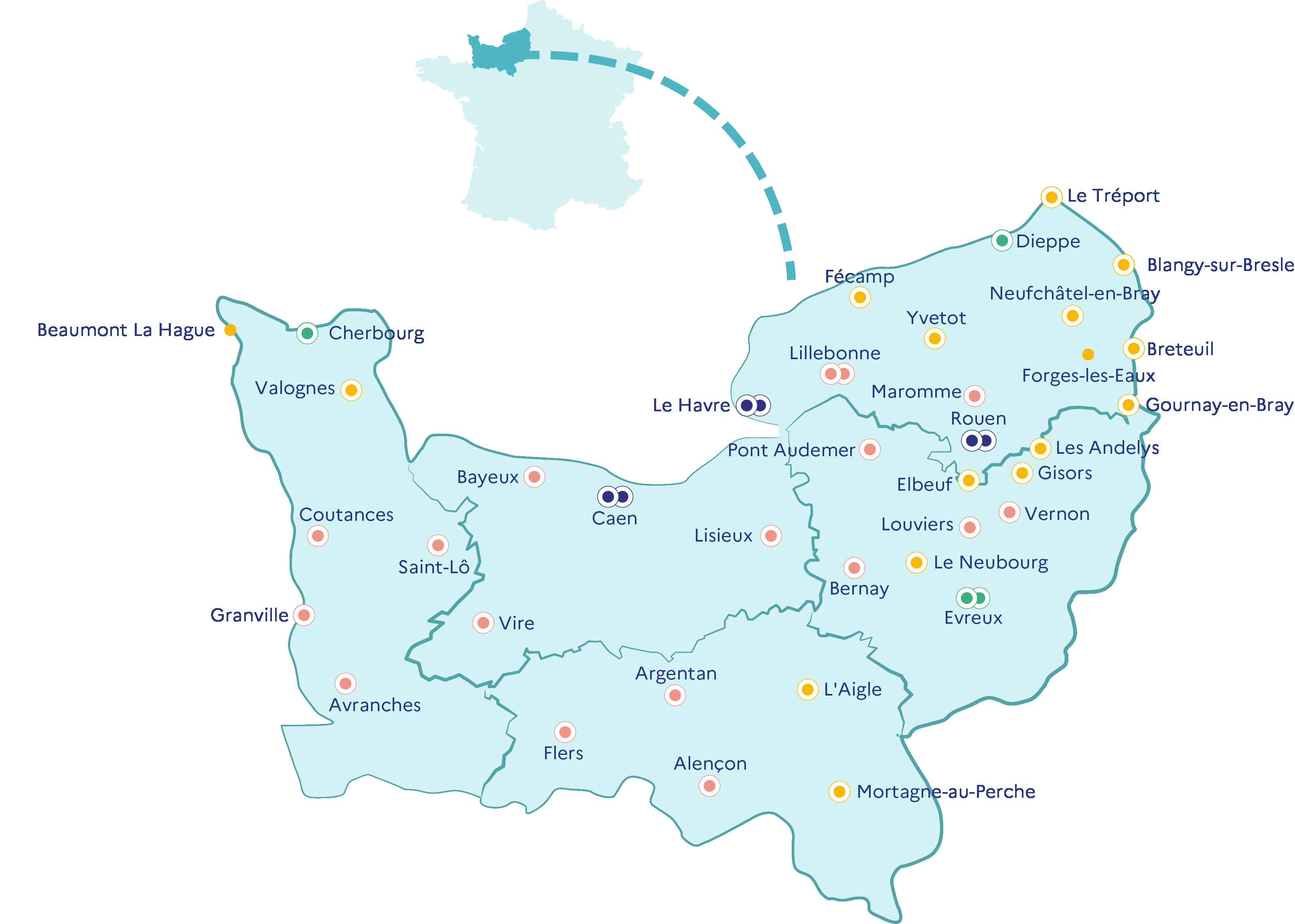 Carte des sites Mon CEP en Normandie